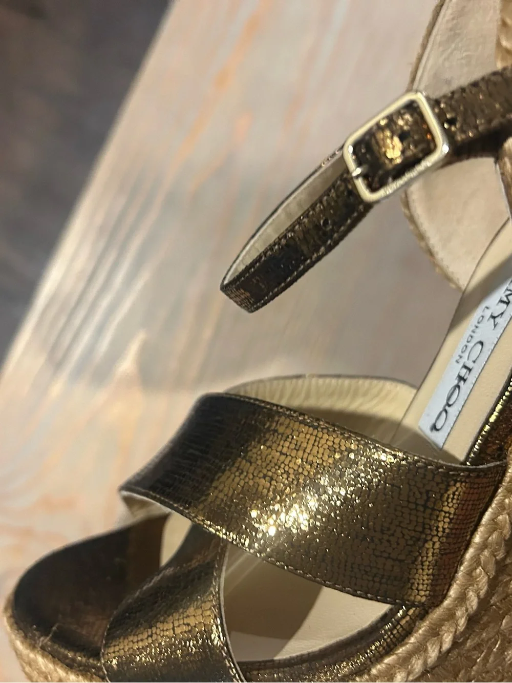 Jimmy Choo Gold Metallic Espadrille Platform Sandals